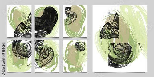 Set art abstract universal art web header template. Collage made with scribbles, marker, canyon strokes, black geometric shapes, ink drawn splashes