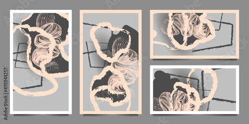 Set art abstract universal art web header template. Collage made with scribbles, marker, canyon strokes, black geometric shapes, ink drawn splashes