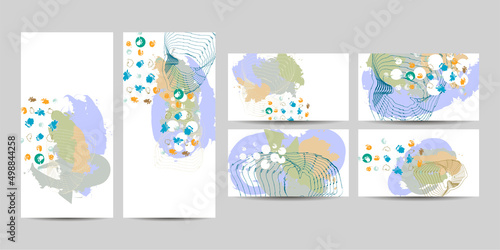 Set art abstract universal art web header template. Collage made with scribbles, marker, canyon strokes, black geometric shapes, ink drawn splashes