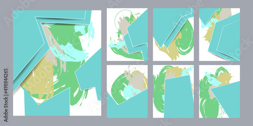 Set art abstract universal art web header template. Collage made with scribbles, marker, canyon strokes, black geometric shapes, ink drawn splashes