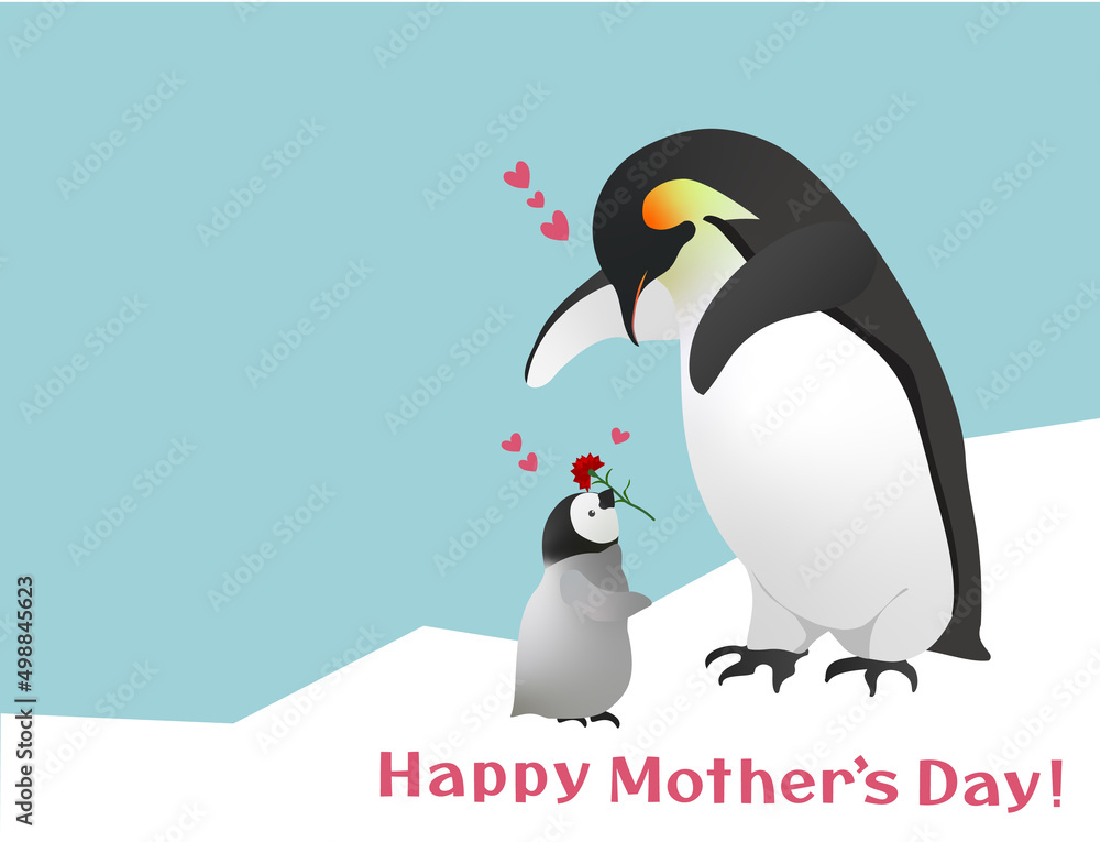 Obraz premium Happy Mother's Day. Mom penguin and baby.