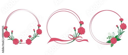 Set of Flower Wreath elements. Floral wreath decoration with carnation flower. Mother's day, Greeting, wedding, thank you message design elements. Vector illustration.