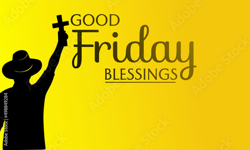 good friday banner on yellow background and illustration of people holding cross