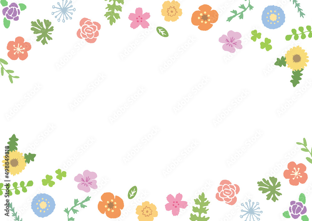 かわいい手描き春の草花フレーム背景 かわいい手描き春の草花フレーム背景