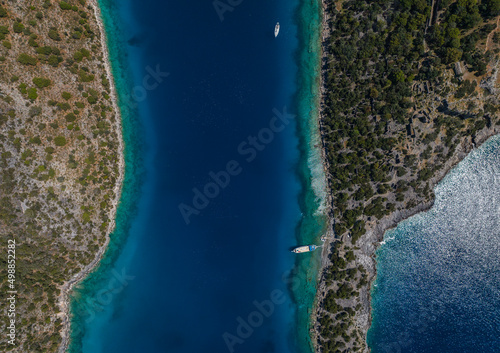 St. Nicholas Church in the Gemile Island Drone Video, Spring Season Fethiye, Mugla Turkey photo