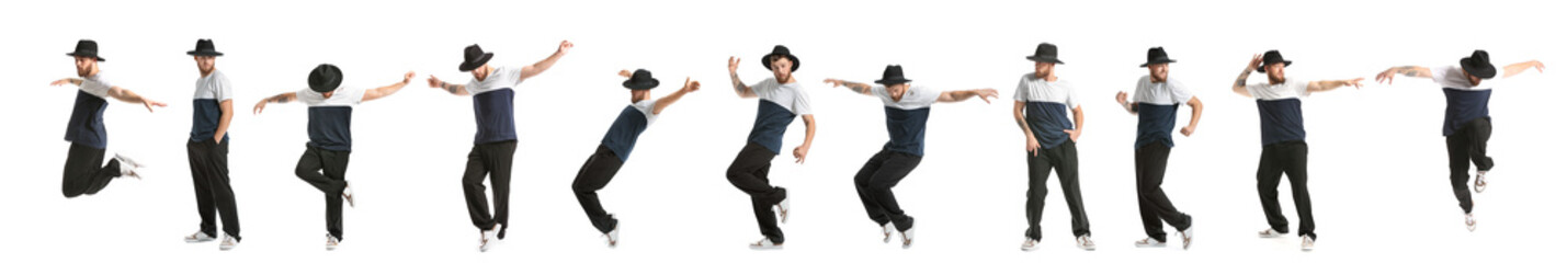 Cool dancing young man isolated on white
