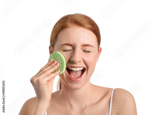 Happy woman with makeup spo...