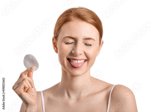 Happy woman with makeup spo...