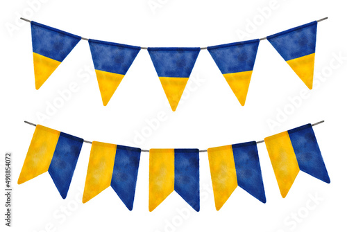 Watercolor blue and yellow garland. Ukrainian flag colours