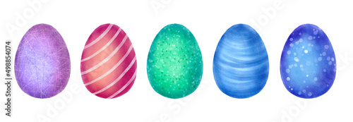 Set of watercolor Easter eggs isolated on white background