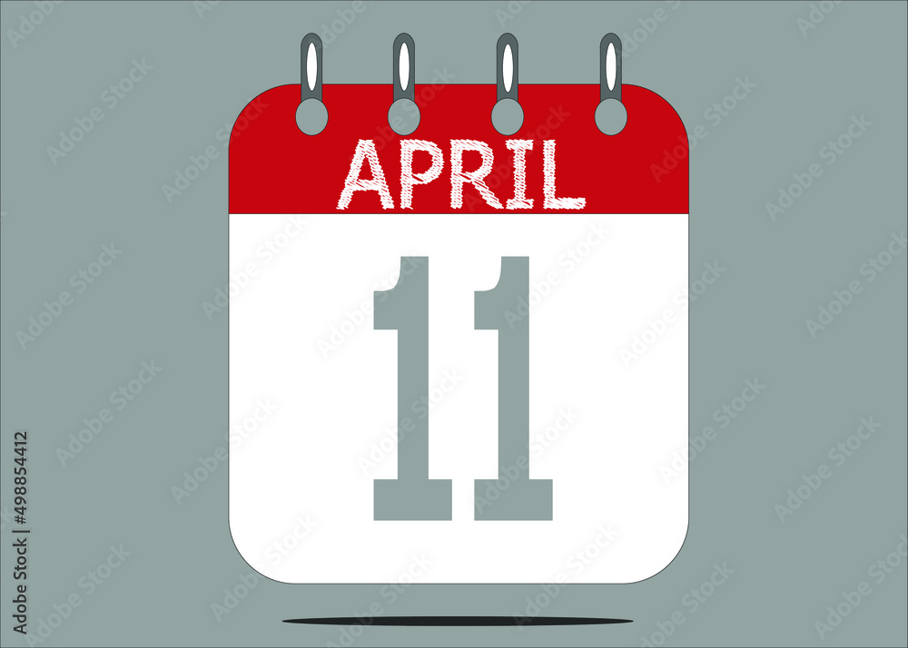 Icon day date 11 April, template calendar page in red and gray for days of the month Icon day date 11 April, template calendar page in red and gray for days of the month