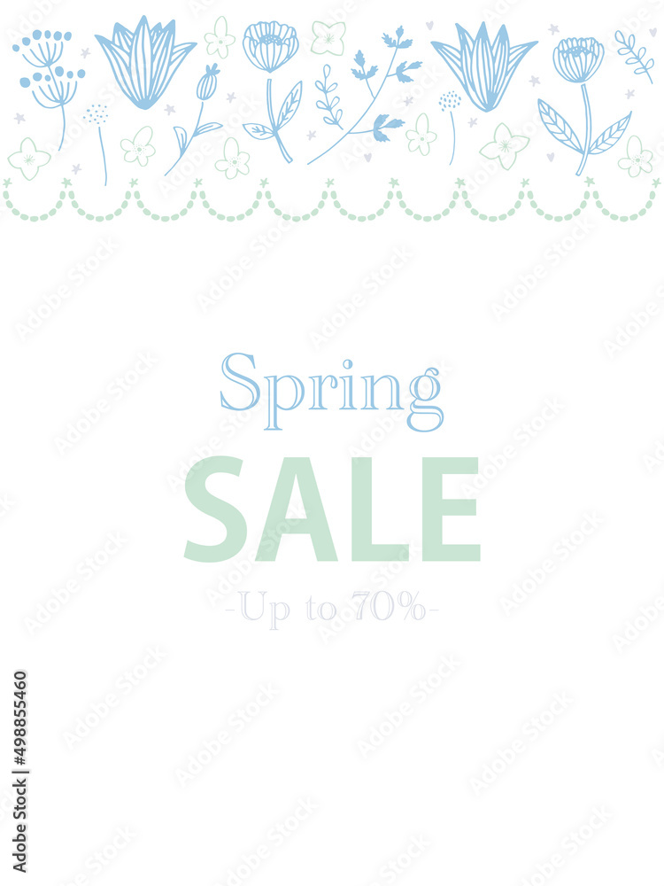 Naklejka premium 青と緑の北欧春のセールフレーム