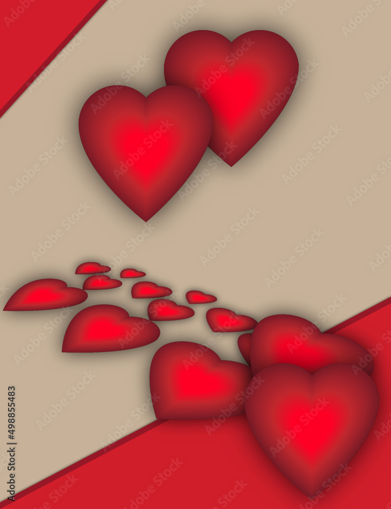 Background design vector of scattered set of hearts on beige color