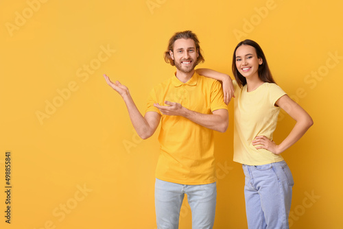 Young couple in stylish t-s...