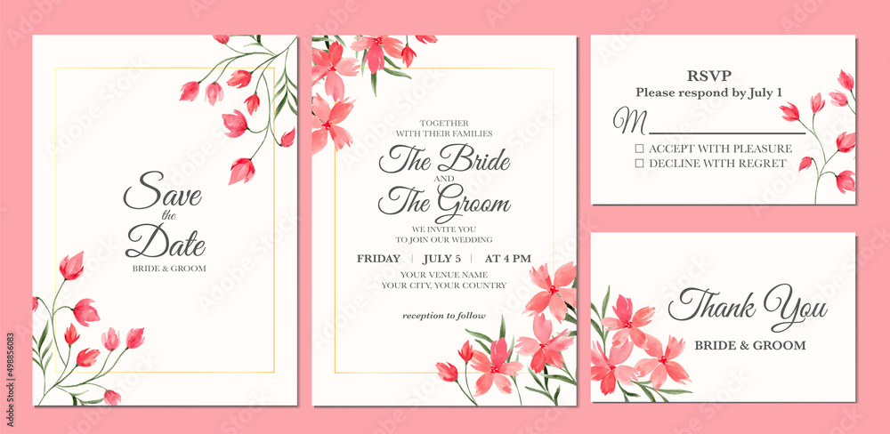Hand painted of flower watercolor as wedding invitation. Hand painted of flower watercolor as wedding invitation.