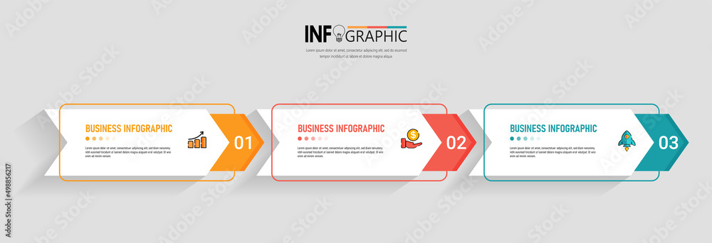 3 Steps presentation business infographic template vector.	
