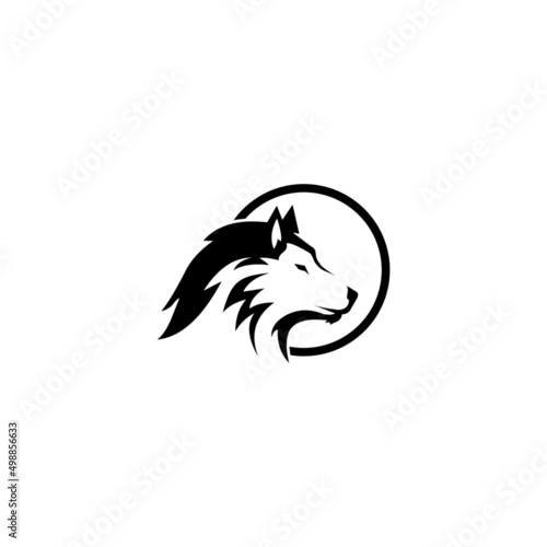 Wallpaper Mural Wolf Head Icon with Circular Moon Outline in Black for Edgy Branding Torontodigital.ca