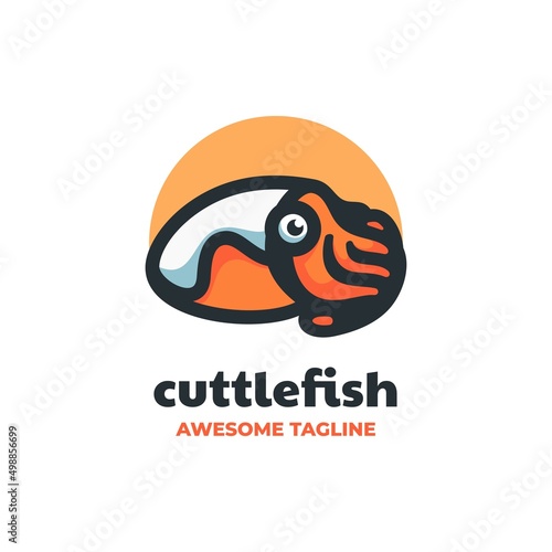 Vector Logo Illustration Cuttlefish Mascot Cartoon Style.