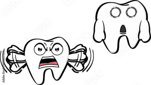 screaming molar tooth cartoon kawaii expressions pack in vector format