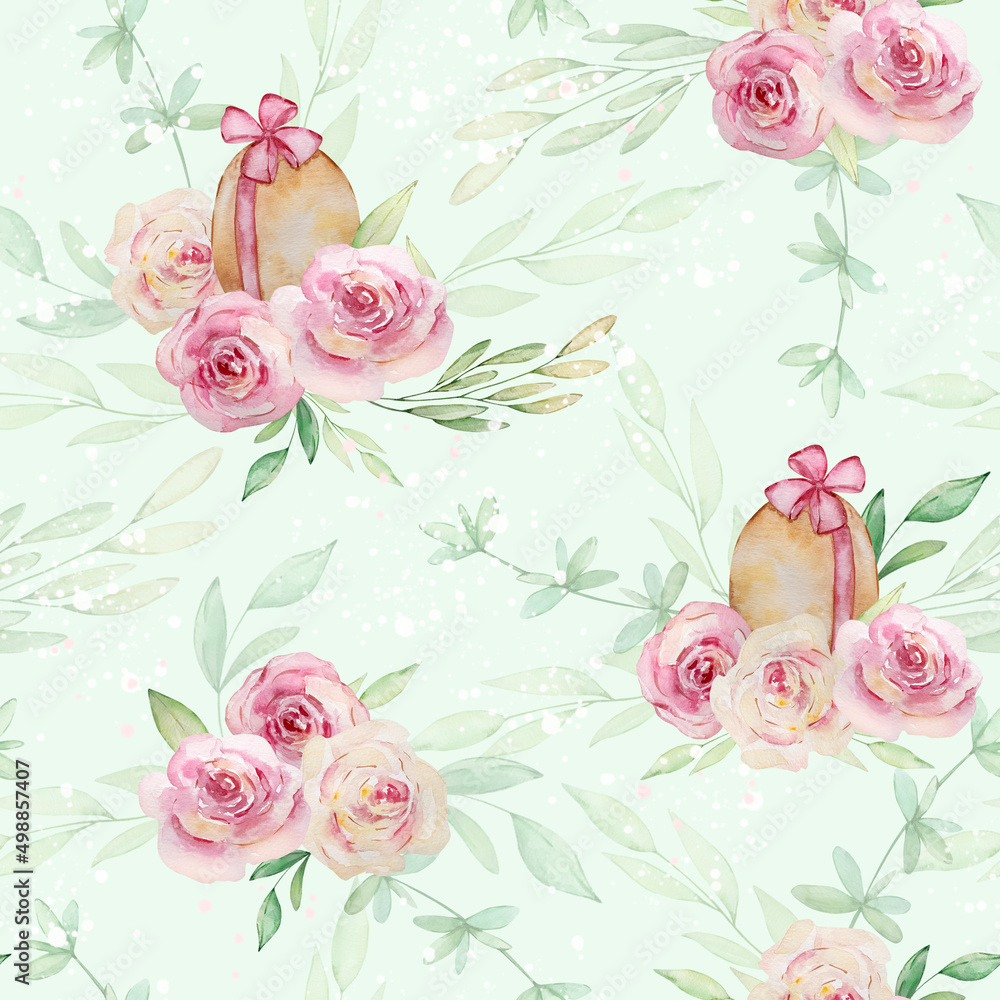 Watercolor spring seamless pattern with easter eggs