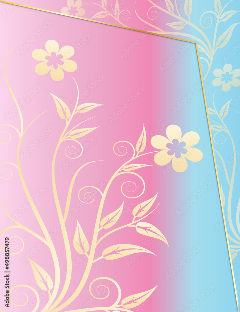 Floral card Background design vector with golden frame on light pink and azure color Floral card Background design vector with golden frame on light pink and azure color