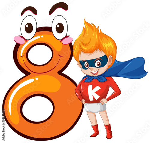 A super hero boy with number eight cartoon