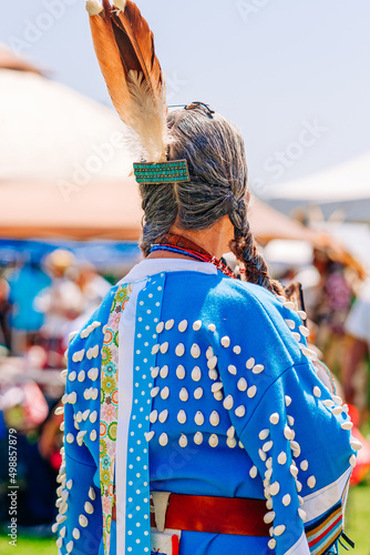 Powwow.  Portrait of Native American woman in Full Regalia. Chumash Day Powwow and Intertribal Gathering. photo