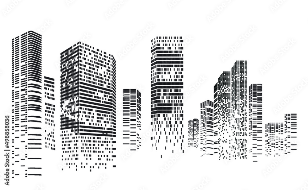 Building and City Illustration at night, City scene on night time, Urban cityscape 