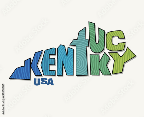 State of Kentucky with the name distorted into state shape. Pop art style vector illustration for stickers, t-shirts, posters, social media and print media.	