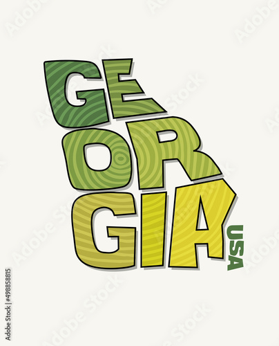 State of Georgia with the name distorted into state shape. Pop art style vector illustration for stickers, t-shirts, posters, social media and print media.	