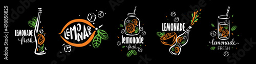 A set of vector drawings of lemonade on a black background