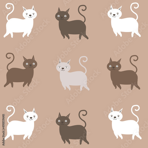 cute vector seamless pattern cats  paws  naive childish ornament. pattern for printing on fabric  clothing  wrapping paper  wallpaper for a kid s room  baby things