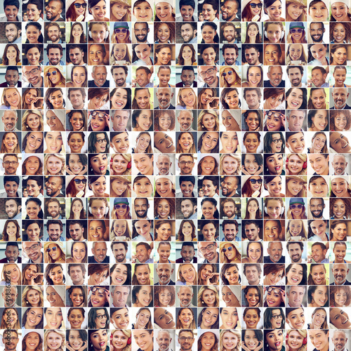 Smiles around the world. Composite image of a large group of diverse people smiling.