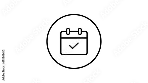 Calendar check line icon add inside circle, check sign, black outline, line icon outline animation, black and white.