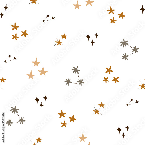 Pattern with constellations in warm colors of boho style. Vector illustration isolated on white background for textile and nursery decoration © Ольга Агуреева