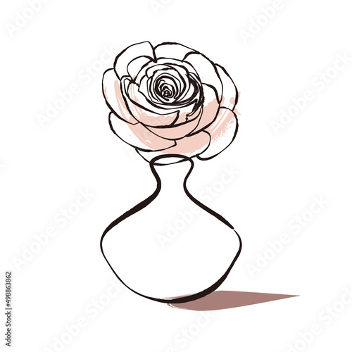 スタイリッシュなピンクの薔薇と花瓶（ディフューザー）線画のイラスト素材