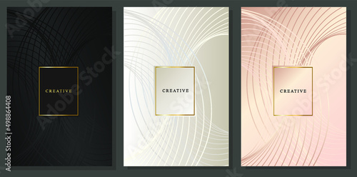 Black, white and pink luxury covers. Modern design with curved lines, Elegant background collection.