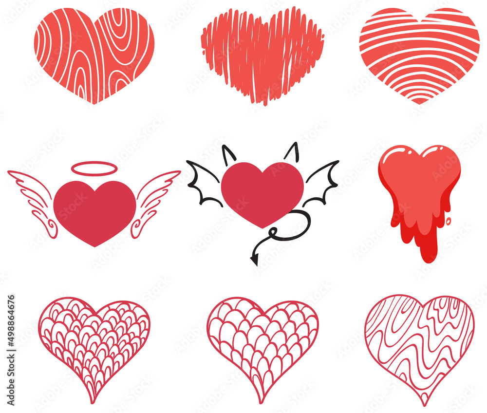 Different style of hearts isolated on white background Different style of hearts isolated on white background