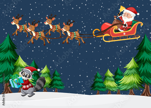 Christmas holidays with Santa on sleigh