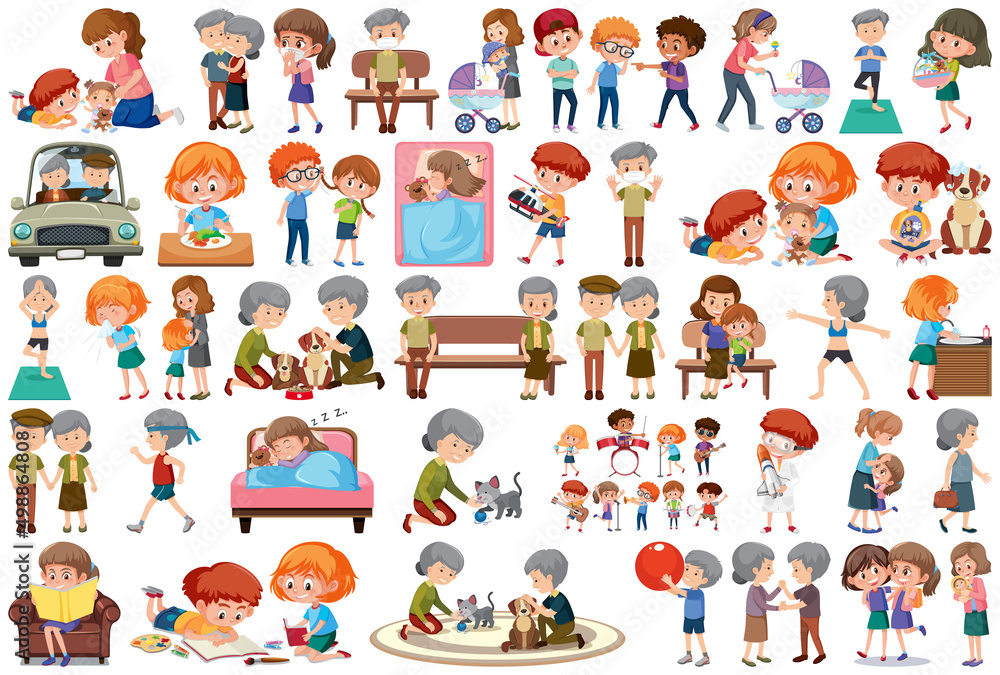 Set of different activities people in cartoon style Set of different activities people in cartoon style