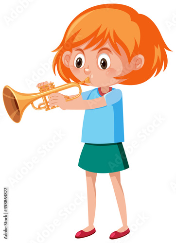 Cute girl playing trumpet