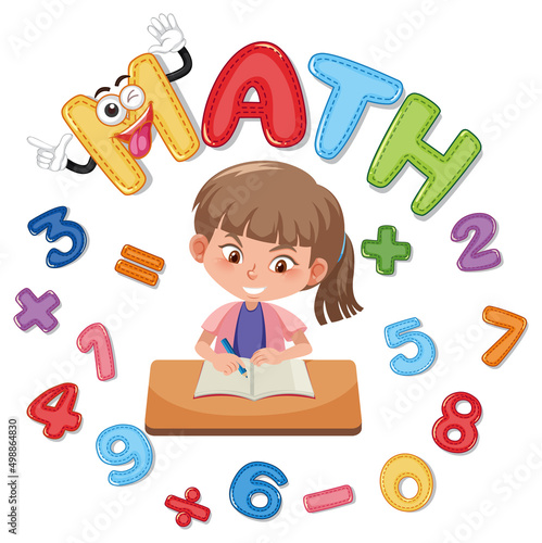 Font design for math with girl and numbers