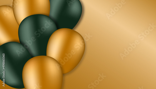 Birthday card with 3d green and gold balloons vector banner