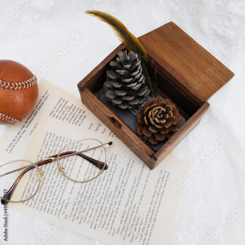 vintage wooden box on the desk