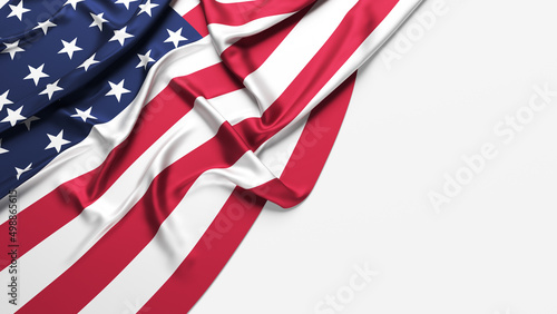 United State of America national flag. on the white-colored background. Horizontal composition with copy space. Isolated with clipping path.