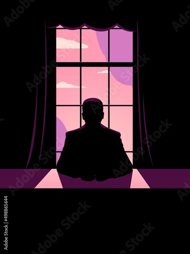 silhouette of the president in the office on the background of the window. President day. Vector illustration