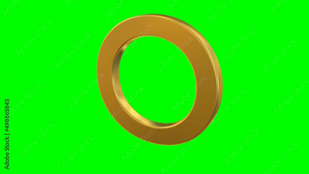 Animated simple modeled shining gold letter O spinning against green background. Isolated and loop able. Animated simple modeled shining gold letter O spinning against green background. Isolated and loop able.