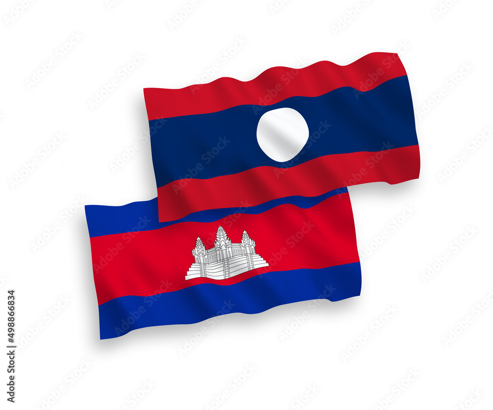 Flags of Kingdom of Cambodia and Laos on a white background Flags of Kingdom of Cambodia and Laos on a white background