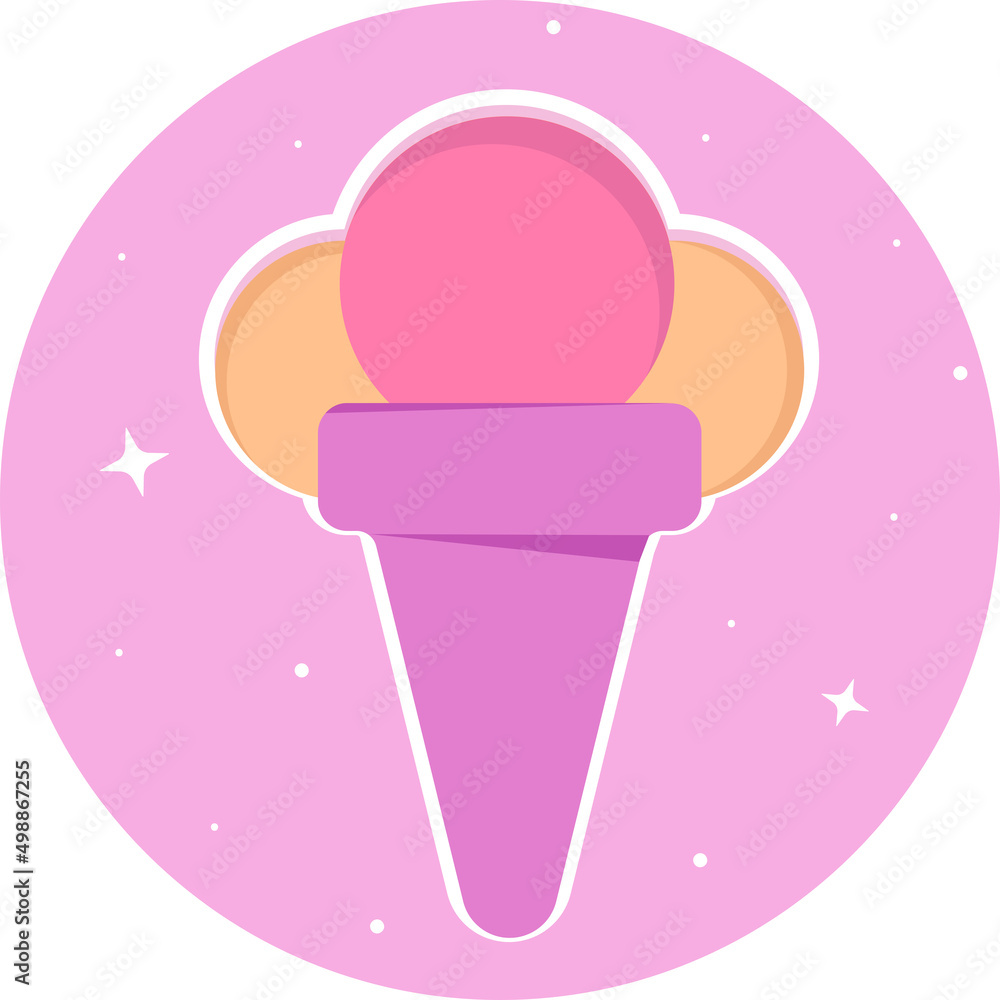 Cream and strawberry ice cream. Sticker. Summer dessert. Cream and strawberry ice cream. Sticker. Summer dessert.