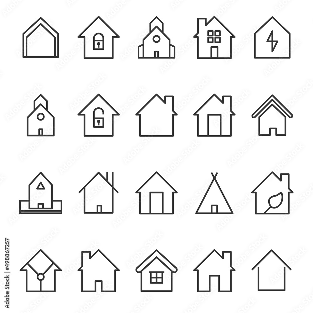 Set of home icon, Thin outline shape of house vector. Set of home icon, Thin outline shape of house vector.